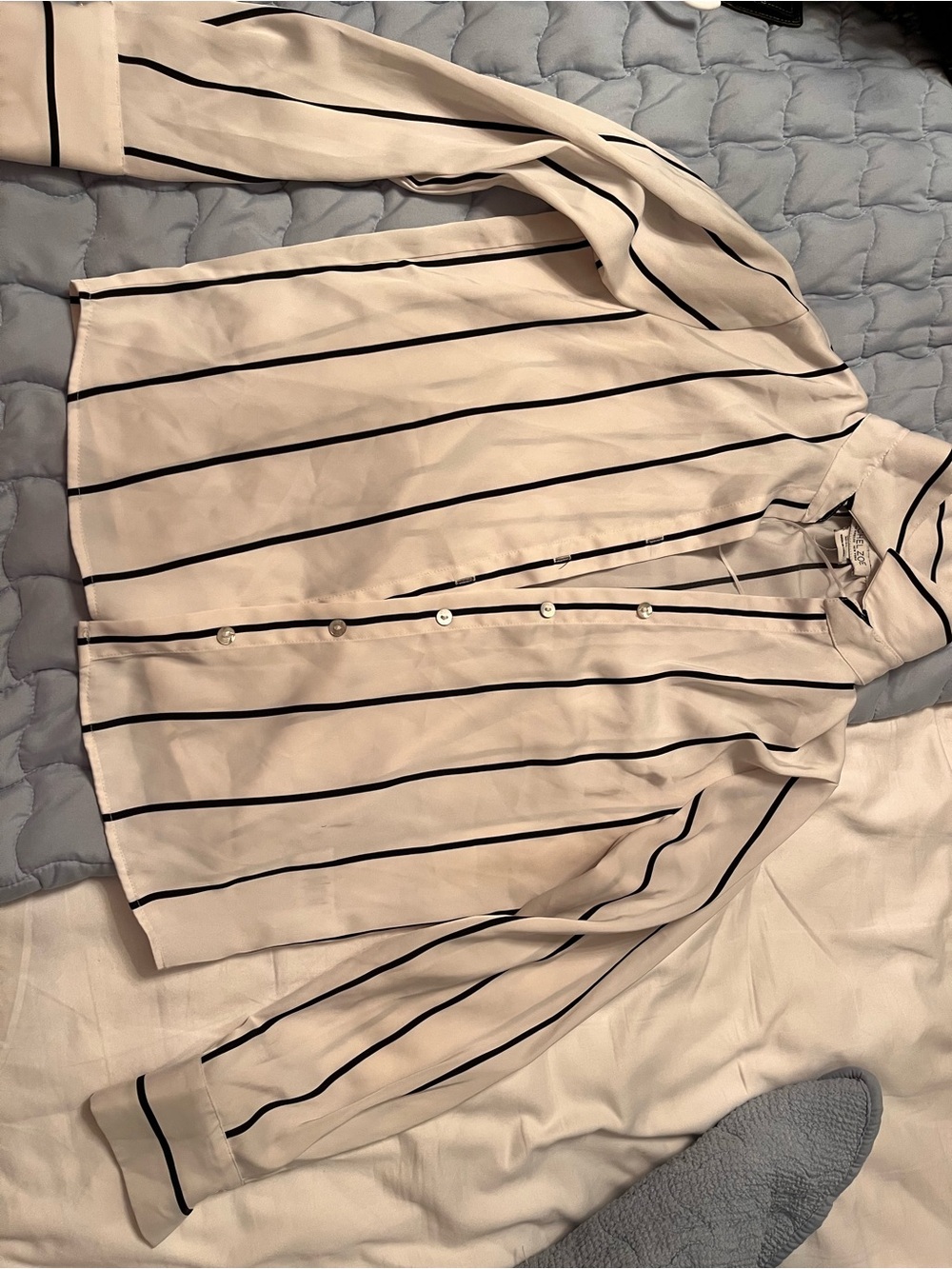 Rachel Zoe Cream Button-Down Shirt with Black Stripes (xs) and cream blouse (s)